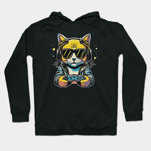 cool retro gamer cat gaming and video games lovers gift Hoodie by NIKA13